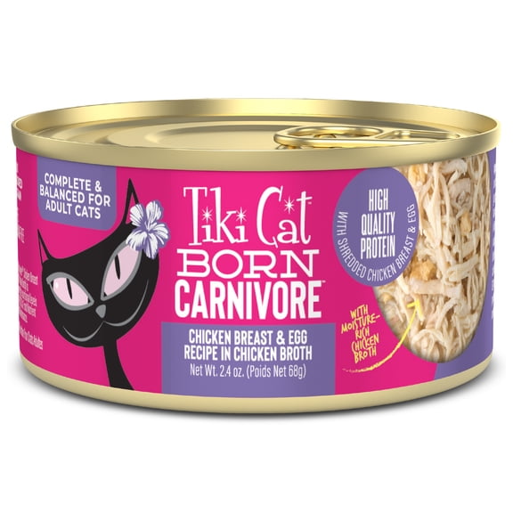 Tiki Cat Born Carnivore Wet Cat Food, Chicken Breast & Egg Recipe in Chicken Broth, 2.4 oz. Can