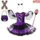thumbnail image 3 of Vestido de murciélago morado para niñas de Halloween, disfraz de vampiro demonio para cosplay elegante para niños con tocado de alas, ropa de juego de rol de bruja de carnaval, 3 of 4