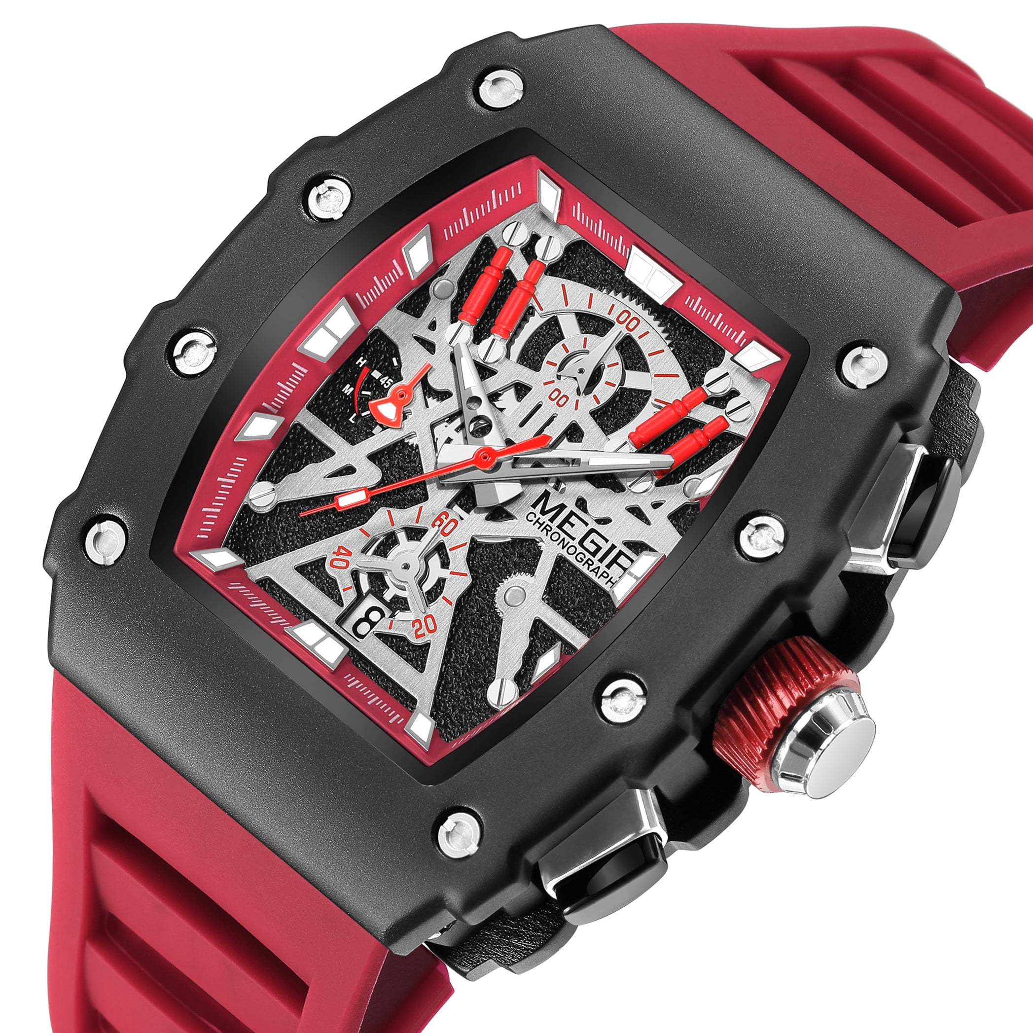 MEGIR Luxury Outdoor Sport Wristwatch for Men Silicone Strap Waterproof Calendar Watch Quartz Clock