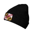 thumbnail image 2 of LNWH Knitted Acrylic Hat, Retro Maryland State Flag Pattern Winter Beanie Hat for Cold Weather, Black, 2 of 8