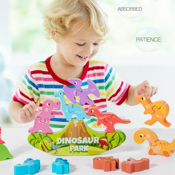YATAV Montessori Toys Wooden Stacking Animal Toys Balance Competition Game for Family Ideal Christmas Birthday Gifts Balancing Block Sets(Dinosaur,A)