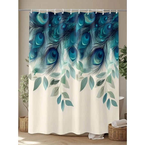 Shower Curtain, Tropical Peacock Feathers Waterproof Shower Curtain Set with Hooks for Bathroom Showers,Stalls and Bathtubs,72x72In Classic Gradient Teal Pattern