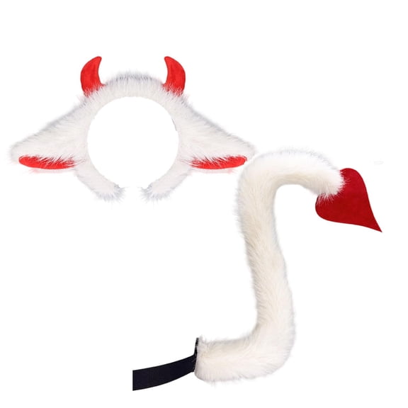 SUYOLL Halloween Plush Ear Headband & Bendable Demon Tail Set, Furry Animal Accessories for Halloween Cosplay Dress up