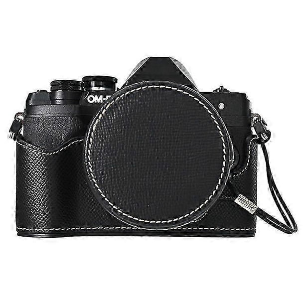 Compatible For Olympus OM-D E-M10 Mark IV Camera Case Half Wrapped Leather Bottom Cover with Lens Cap