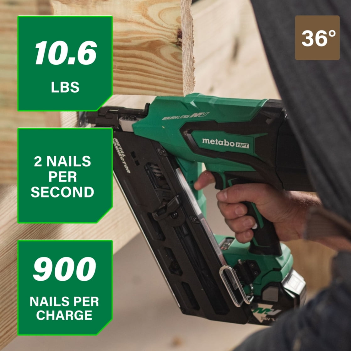 Metabo HPT 36V Cordless Metal Connector Nailer Kit, NR3665DA