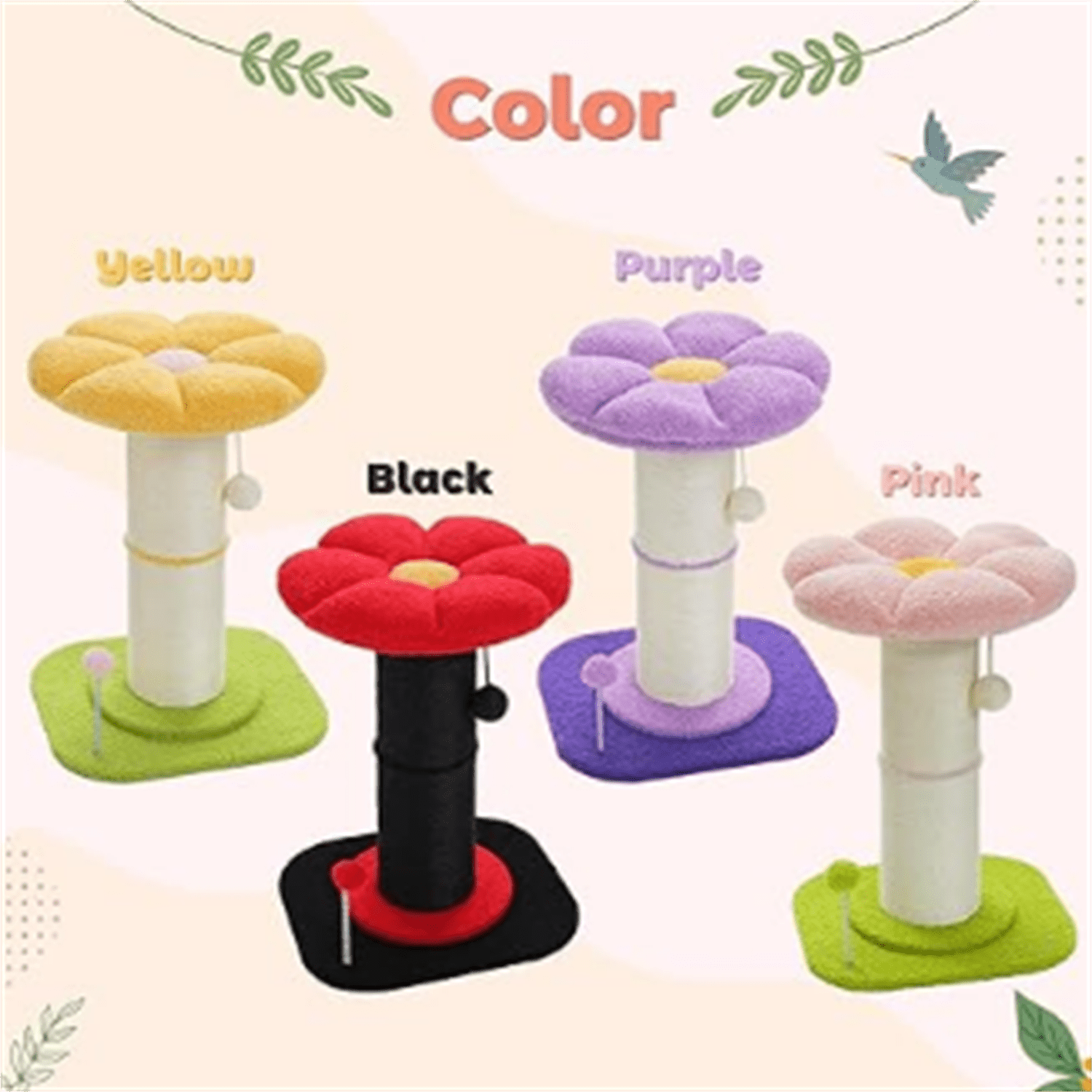 Cat Scratching Post Pink Flower Thick Post for Indoor Cats