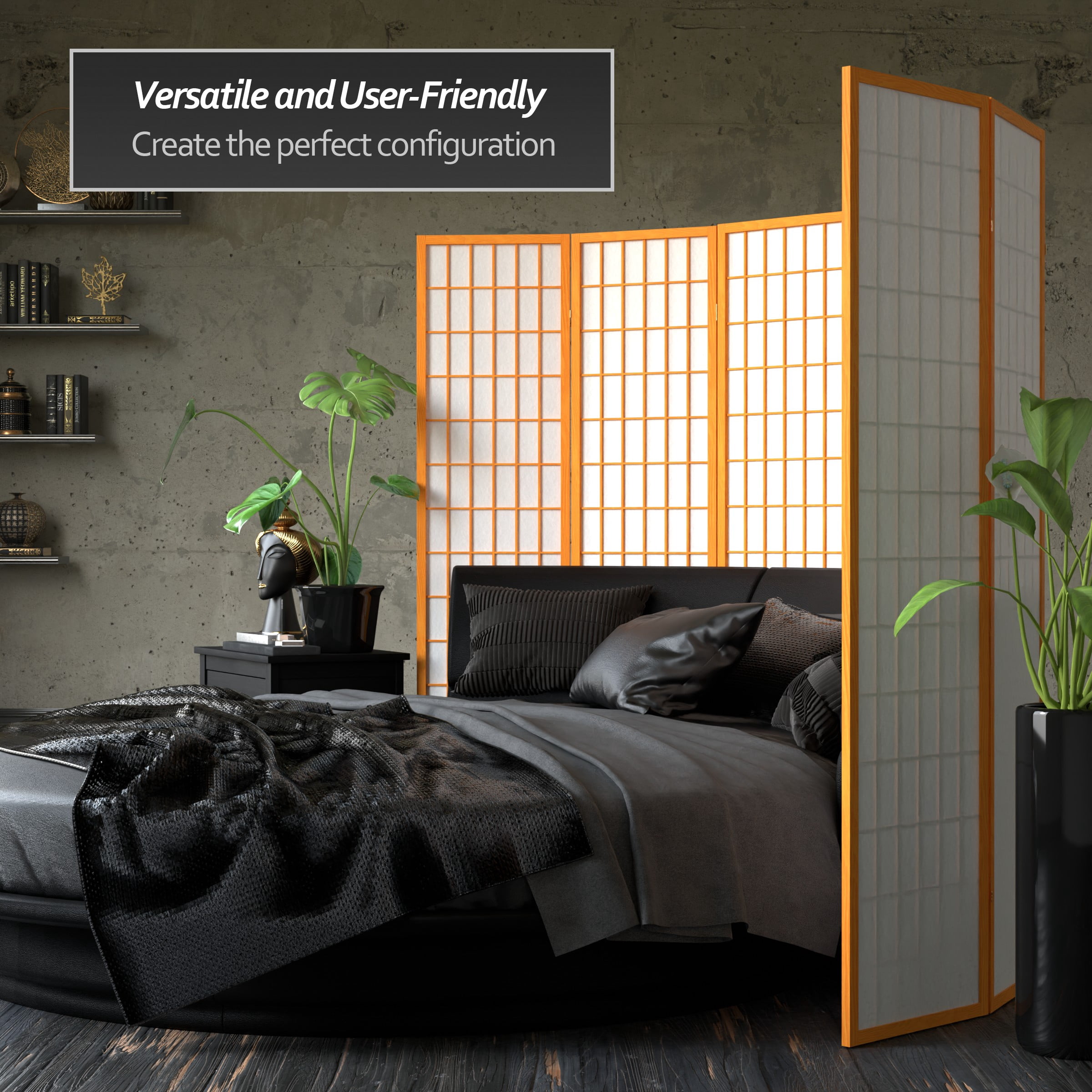 6 ft. Tall Window Pane Shoji Screen - Honey - 3 Panels