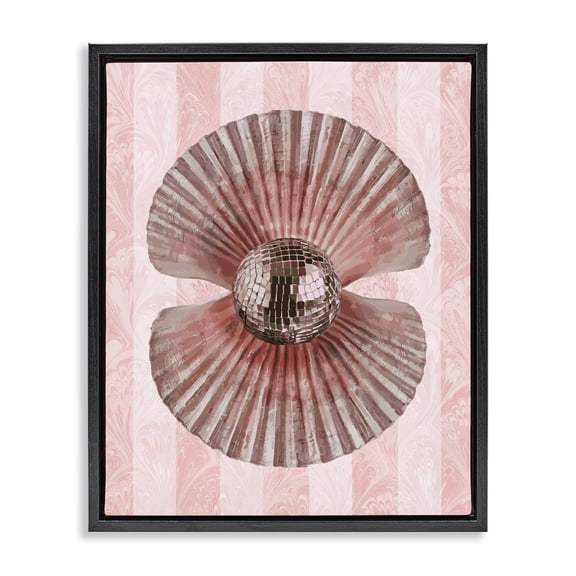 Stupell Industries Disco Pearl in Clam Shell Animals Painting Black Floater Framed Canvas Art Print Wall Art, 17 x 21