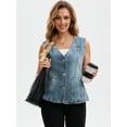 thumbnail image 3 of DARING DIVA Women's V Neck Patch Pockets Button Down Sleeveless Jacket L Blue Grey, 3 of 7