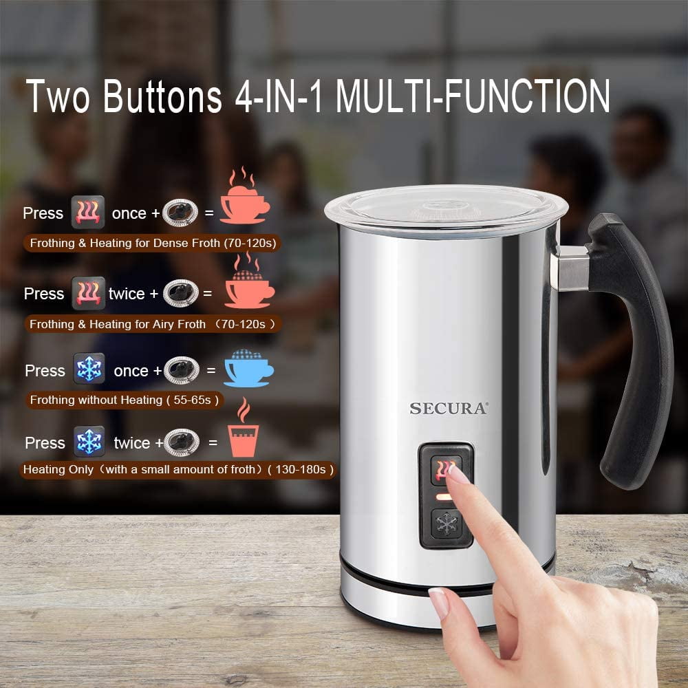 Secura Milk Frother, Electric Milk Steamer Stainless Steel, 8.4oz/250ml  Automatic Hot and Cold Foam Maker and Milk Warmer for Latte, Cappuccinos