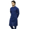thumbnail image 4 of Atasi Men's Casual Linen Long Kurta Blue Ethnic Designer Shirt Wear-Medium, 4 of 8
