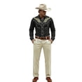 thumbnail image 2 of Men's Shirts Long Sleeve Button Down Slim Fit Shirt Vintage Cowboy Print Western Top Black L, 2 of 5