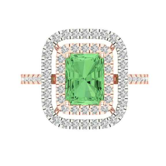 Halo Engagement Ring for Women - 2.62ct Simulated Green Diamond in 14K Rose/White Gold Promise Ring