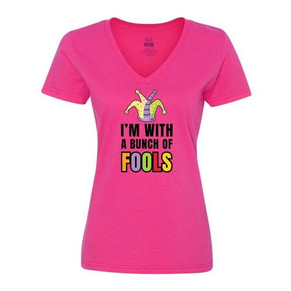 Inktastic Im with a Bunch of Fools with Jester Hat April Fools Day Women's V-Neck T-Shirt