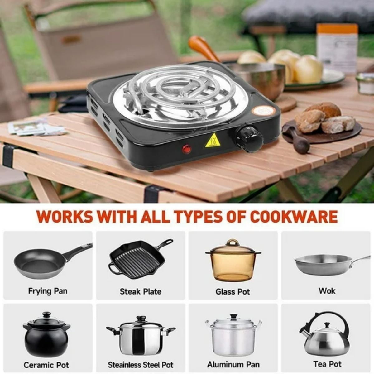LUVCMFT Electric Single Coil Burner, 1000W Electric Hot Burner Portable Stainless Steel Electric Stove with 5 Level Temperature Control, for Home Dorm Office Camping Cooking (Black)