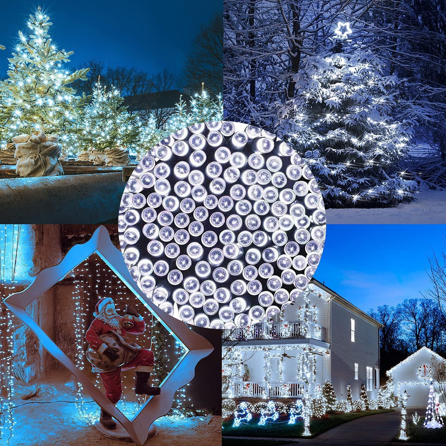 2Pack Solar String Lights 50 LED 23ft 8 Modes Outdoor Lighting Waterproof Christmas Fairy Lights for Xmas Tree Garden Homes Ambiance Wedding Lawn Party Decor, White