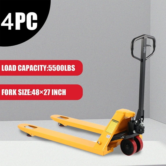 APOLLOLIFT 4 Pieces Hand Pallet Truck Hydraulic Pallet Jack with Brake System 5500lbs 48x27" Fork Yellow