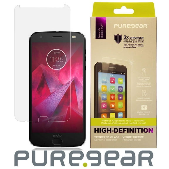 PureGear Puretek 9H Hard Japanese Tempered Glass Screen Protector Guard [with Perfect Alignment Install Tray] for Motorola Moto Z2 Play, Moto Z2 Force Edition (XT1789/XT1769/XT1710)