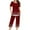 Wine, variant on 2 Pieces Cotton Summer Pajamas for Women Set Short Sleeve Sleepwear Tops with Capri Pants Pj Set S-3XL
