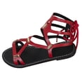 thumbnail image 4 of Rokment Women's Roman Vintage Flat Dress Sandals Beach Casual Gold Metal Buckles Leather Open Toe Fisherman Gladiator Walking Summer Shoes Red Size 8.5, 4 of 4