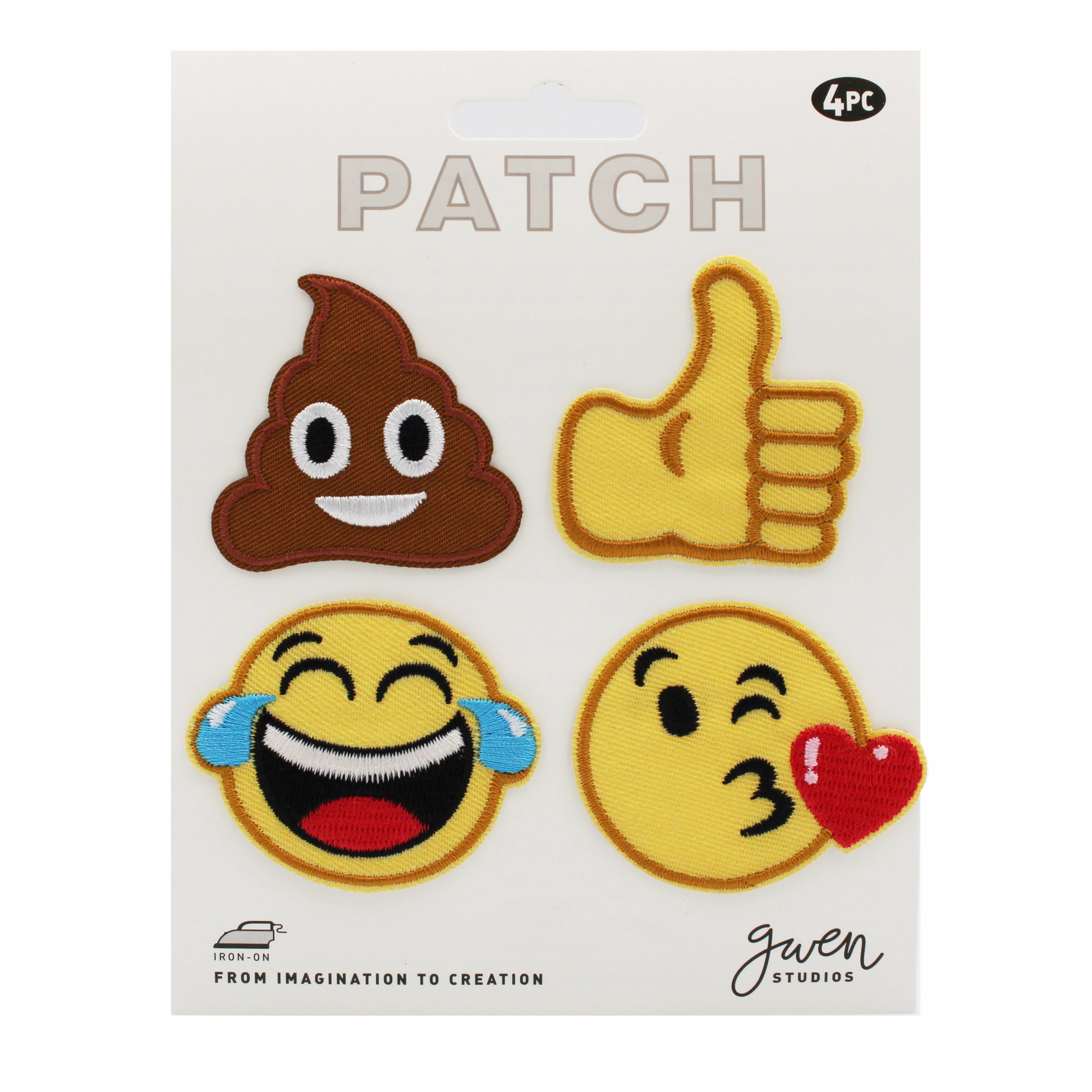 (2 pack) Gwen Studios Embroidered Brown and Yellow Emoji Iron-on Patch Applique Set, 1.75", 4PC