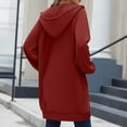 thumbnail image 6 of Womens Fleece Zipper Jackets Hooded Pocket Long Sleeved Casual Loose Solid Color Knee Length Long Jackets Red XXL, 6 of 6