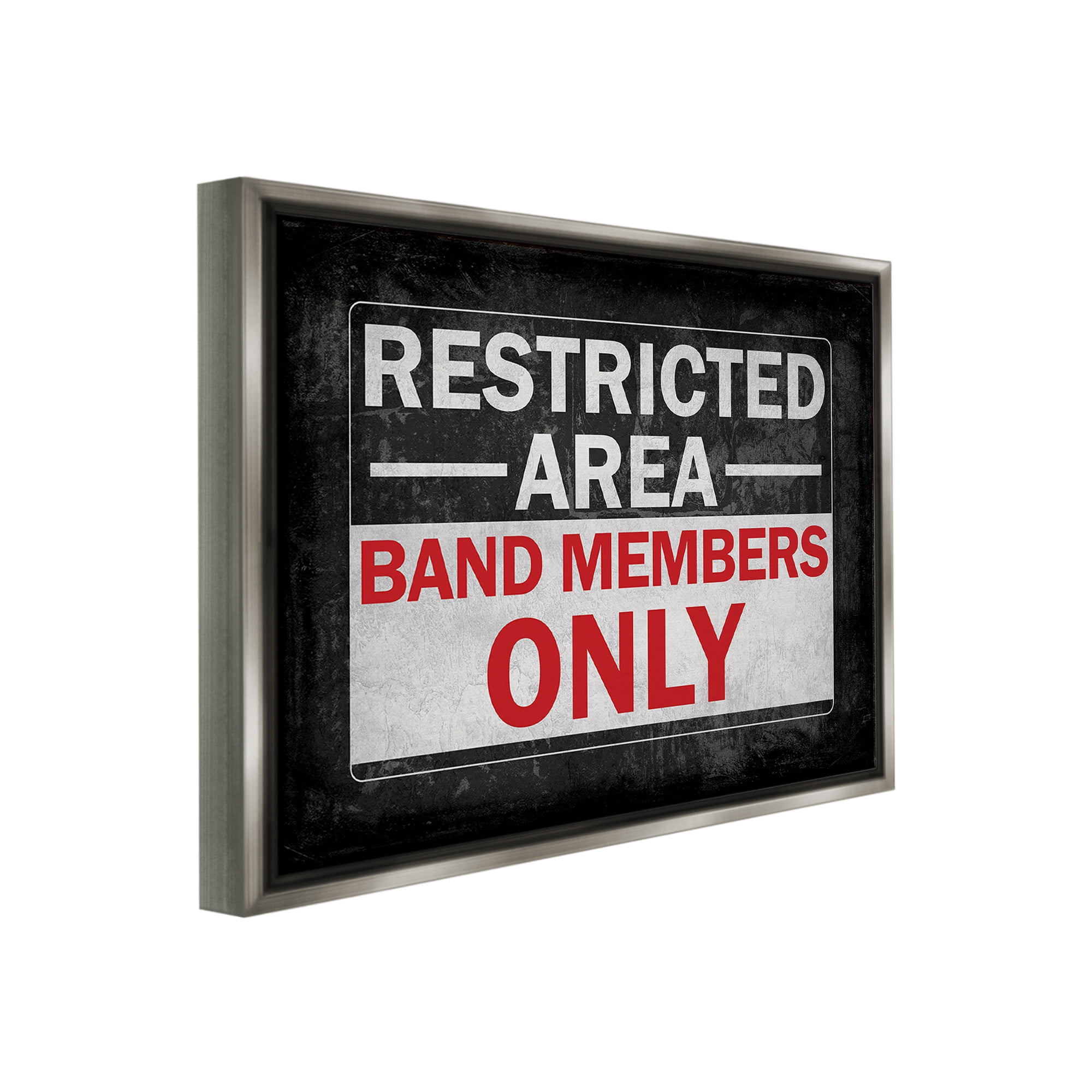 Stupell Industries Band Members Only Typography Painting Gray Floater Framed Canvas Art Print Wall Art, 21 x 17