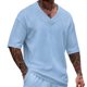 thumbnail image 2 of Ceisia Men's Casual V-Neck Textured Knit T-Shirt | Loose Fit Short Sleeve Solid Color Top Gifts, 2 of 8