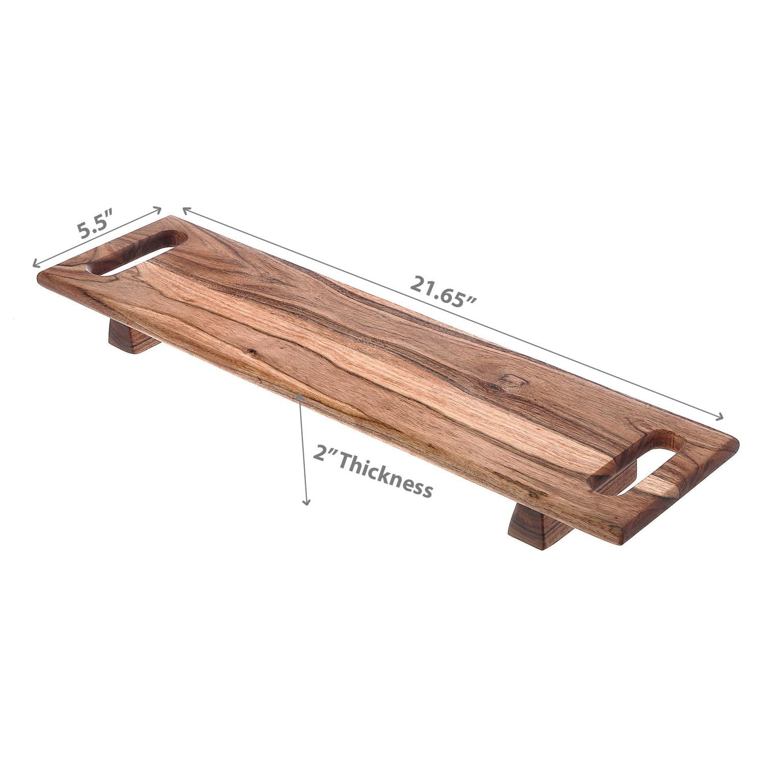 IH Casa Decor Acacia Wood Rect. Carte De Service Avec Double Poignée Sur Le Support