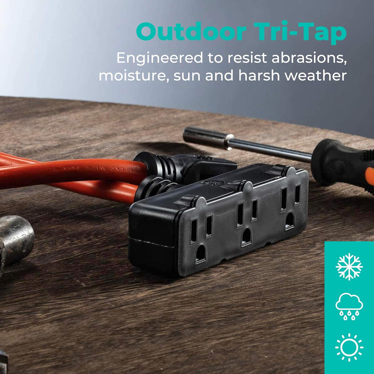 3-Outlet Power Extension Cord, 12AWG 2-Feet Extension Cord, 125V/15Amp 1875Watt, Orange