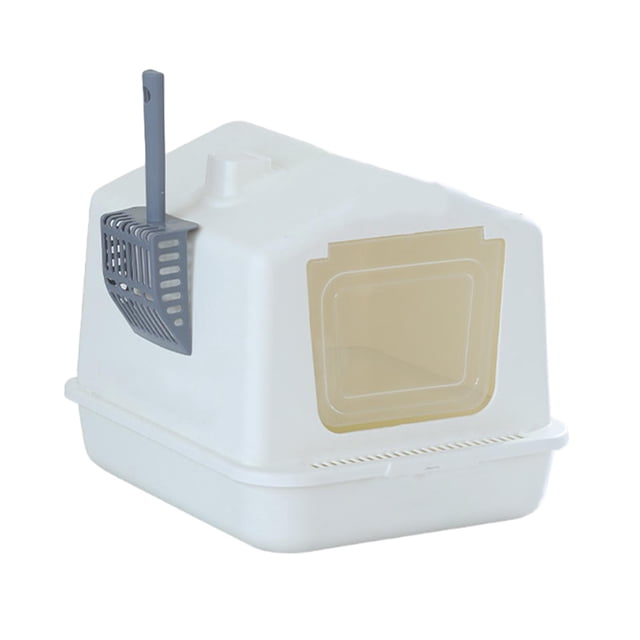 Bandeja de arena para gatos cerrada, bandeja de arena, caja de arena portátil desmontable con cuchara para evitar fugas de arena, inodoro profundo