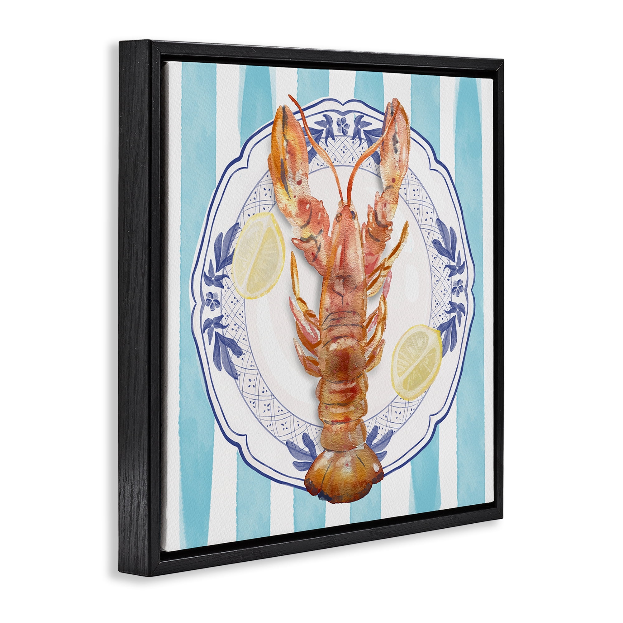 Stupell Industries Lobster Seafood Plate Black Framed Floater Canvas Wall Art, design by Christie Adams