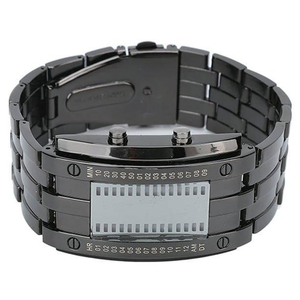 Reloj de hombre de moda exquisito reloj LED de aleación resistente al agua para hombre con pantalla de modo de tiempo binario (negro plateado para hombre)