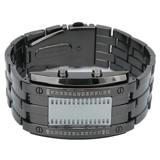 Men's LED Watch, Men's Watch Button Operation Waterproof Binary Time Mode Display For Father For Party Men's Silver Black