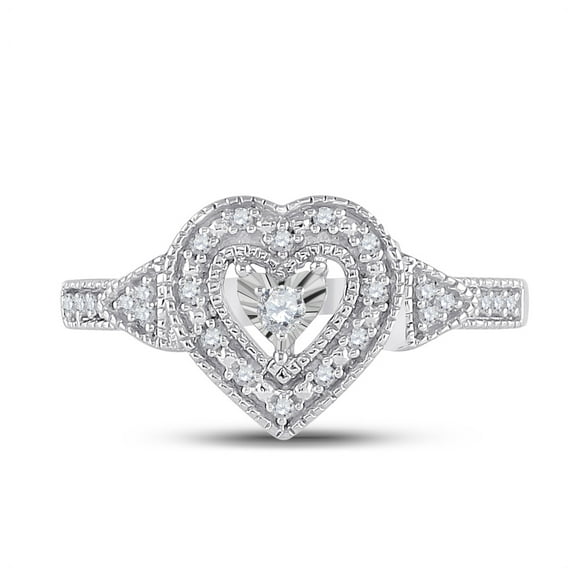 Sterling Silver Womens Round Diamond Heart Ring 1/8 Cttw, Womens Size: 5-10