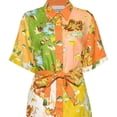 thumbnail image 2 of Women Floral Cotton Linen Dress, Short Sleeve Tie Waist Casual Summer Dress, 2 of 5