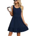 thumbnail image 1 of Women Crew Neck Tank Dress Ruffled Short Mini Dresses A Line Sundress Solid Color Dress, 1 of 4