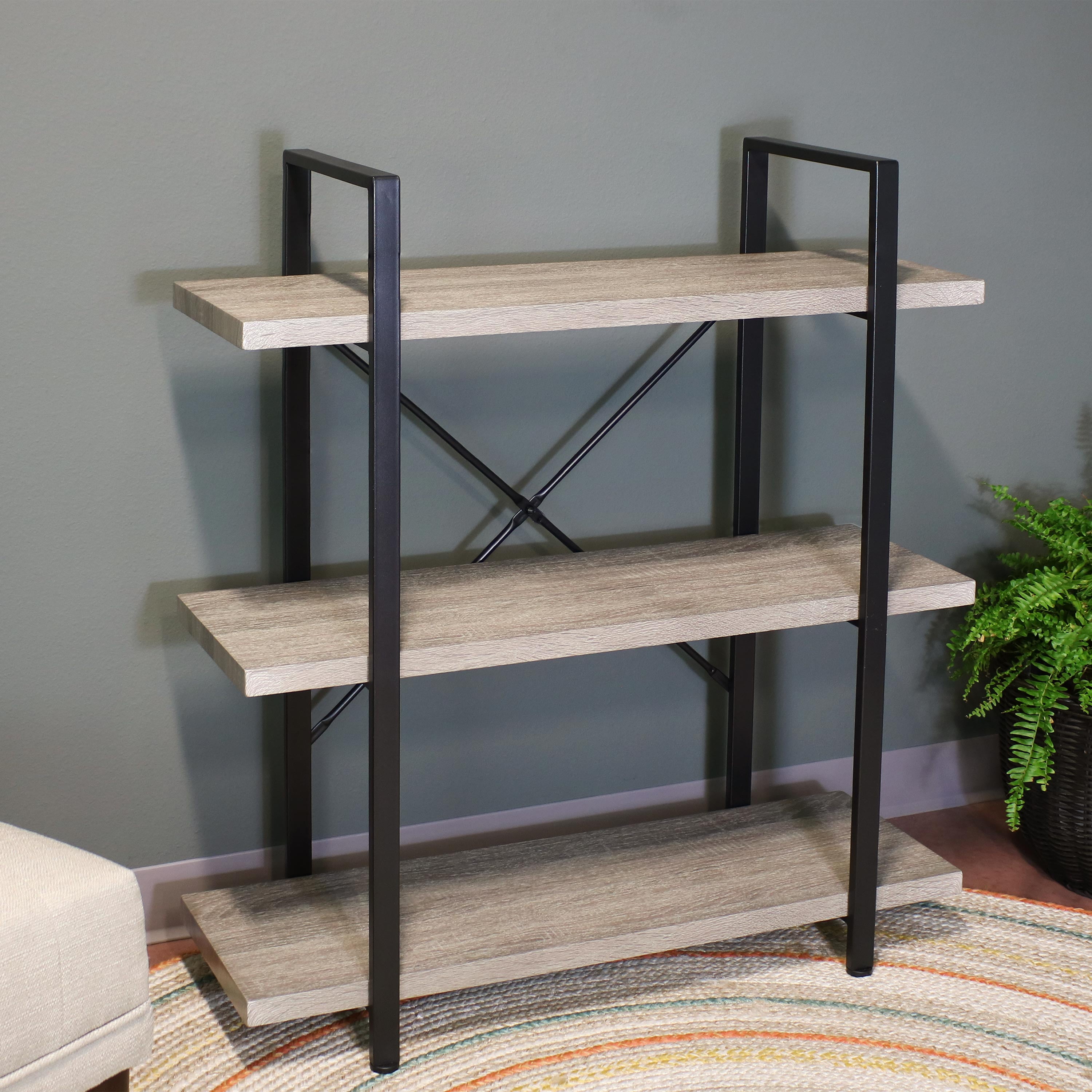 Sunnydaze 3Tier Bookshelf Industrial Style with Freestanding Open