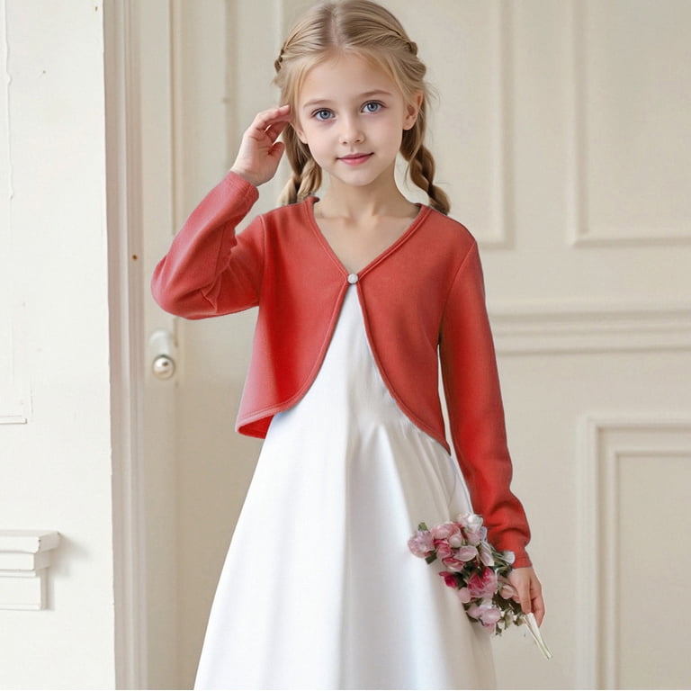ZQUUVOU Girls Kids Cropped Cardigan Solid Color Dress Coat Cotton Soft  Comfy Lightweight Long Sleeve Shrug Cardigan Burgundy - Walmart.com