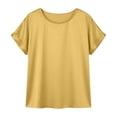 thumbnail image 4 of CUSTG Women Casual Blouses Summer Solid Color Satin Round Neck Short Sleeved Blouse Shirt Classic Tops, 4 of 5