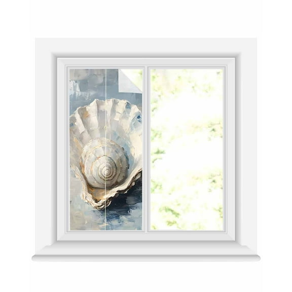 Window Privacy Film Abstract Seashells Stained Glass Window Film Decorative Sun Block Window Cover Coastal Nautical Modern Oil Painting Window Clings Static Adhesive Sticker for Bathroom 17.7"x39.3"