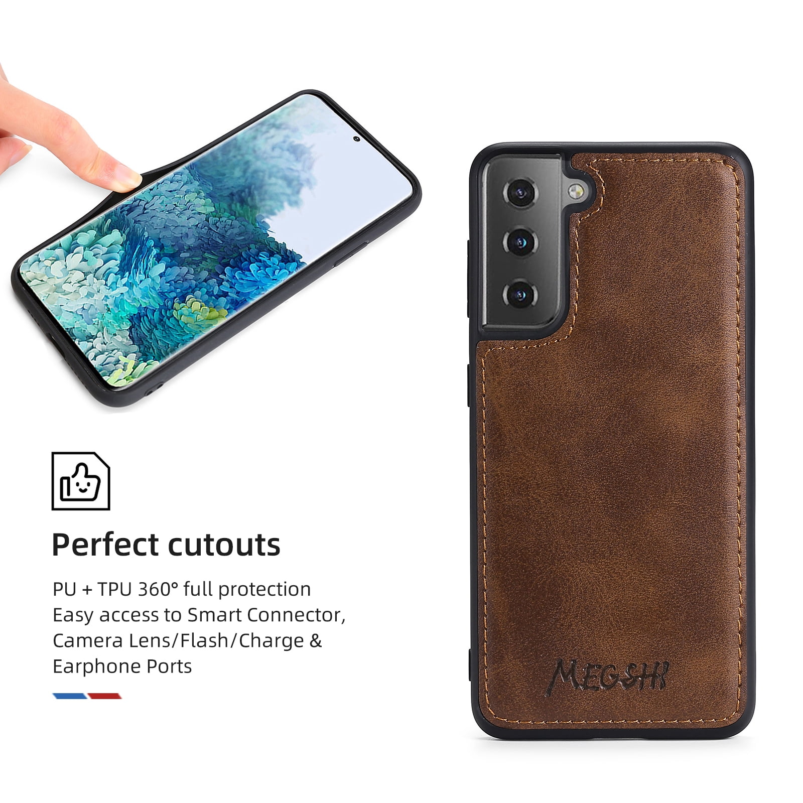 Galaxy S22 Wallet Case Premium Leather Flip Zipper Detachable Magnet Wallet Stand Card Holder Case with Crossbody Lanyard Strap Zipper Pocket Cover for Samsung Galaxy S22 6.1 inch 2022,Brown