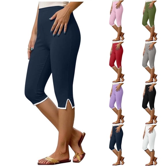 FRSASU Women's Yoga Lounge Pants High Waisted Cropped Capri Workout Leggings Tummy Control Stretchy Track Pants White