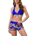 thumbnail image 1 of INSPIRAR CHIC Conjuntos de Bikini de Mujer con Estampado de Hojas y Bloque de Color de 2 Piezas, Top Halter y Pantalones Cortos de Baño, Trajes de Baño Medianos en Azul Real, 1 of 5