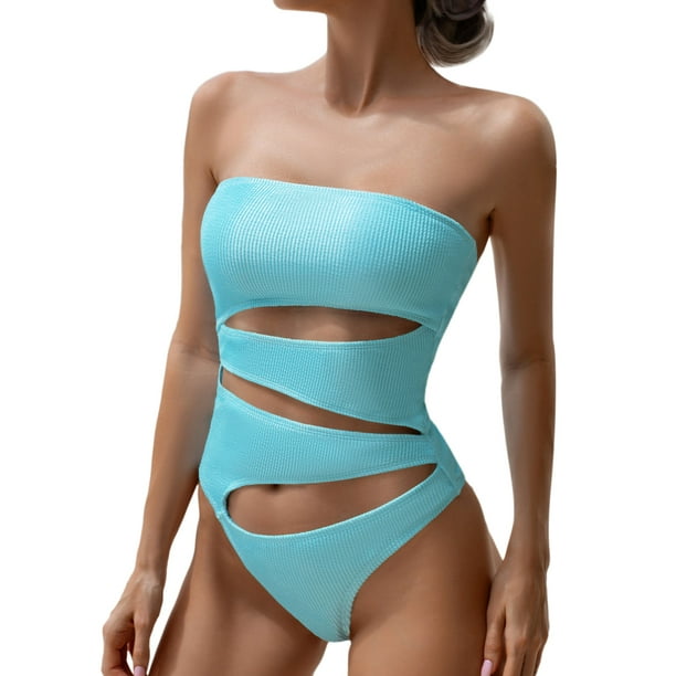 Aayomet Plus Size Bathing Suit for Women Stripe Bikini Sexy Tight Swimsuit  (Blue, M) 