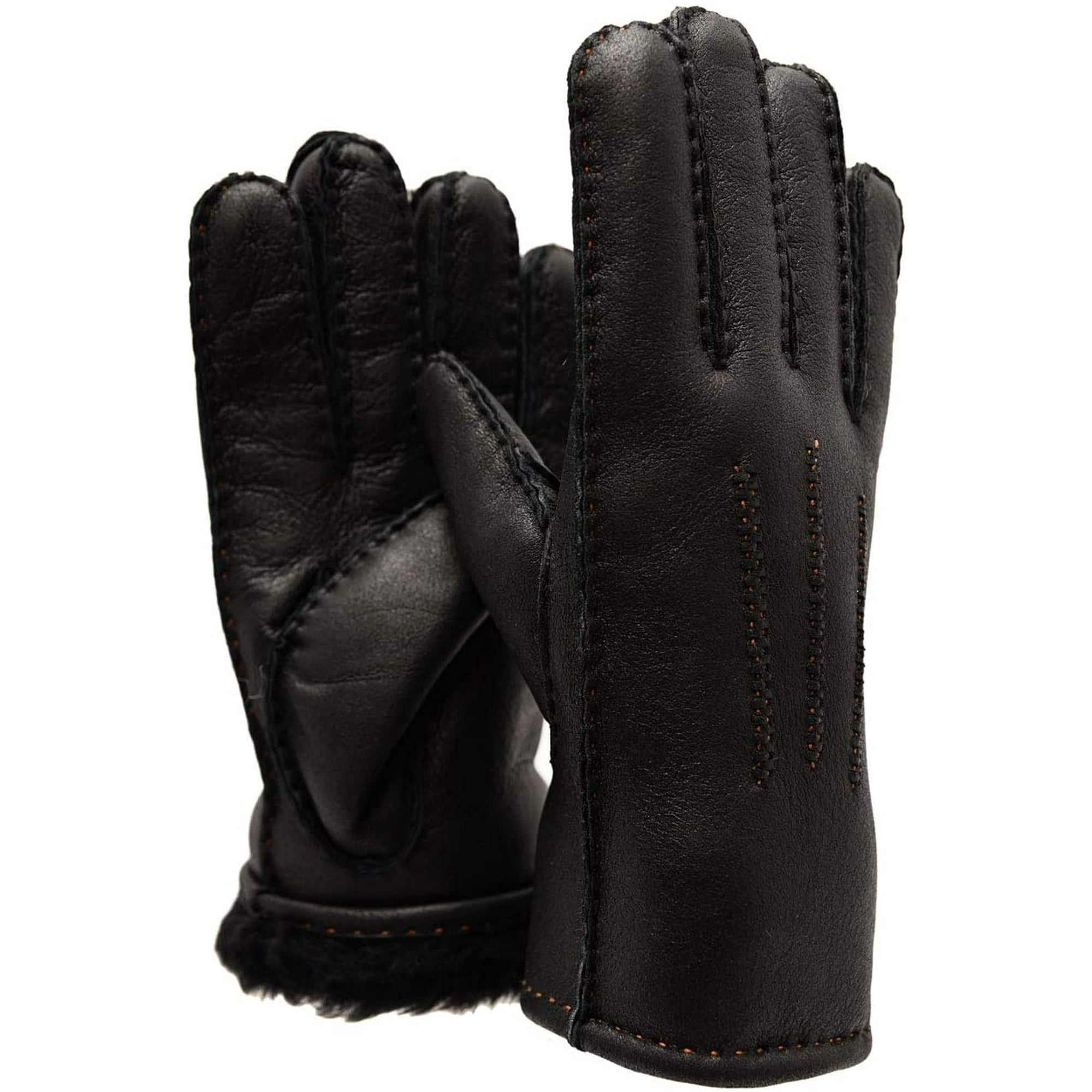 Premium Men s Sheepskin Gloves Black With Tan Stitch Leather Finish Medium