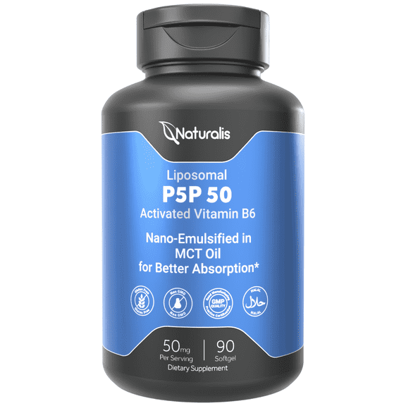 Naturalis  Liposomal P-5-P 50mg Activated Vitamin B6 Nano-Emulsified in MCT Oil for Better Absorption | Non-GMO and Soy Free | Support Energy Metabolism and Neurological Function | 90 Softgels