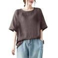 thumbnail image 3 of Fanxing 3XL Elbow Sleeve Tshirts Loose Fitting Blouses Dressy Casual Vacation Tunic Tops, 3 of 6