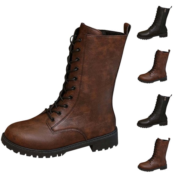 THDHVS Boots for Women,Womens Shoes,Fashion and Casual Versatile Cool Side Zipper Round Toe Eye-Catching Fall and Fashion Style Comfortable High-End Low-Heeled Mid-Calf Boots Brown