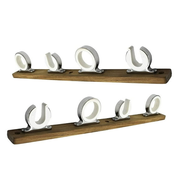 MARINE CITY Teak Base 4-Rod Reel Board 316 Grade Stainless Steel Fishing Rod Storage Hanger Rack Length: 2.71 Inches for Marines  Boats  Vans  Cars 1 Set